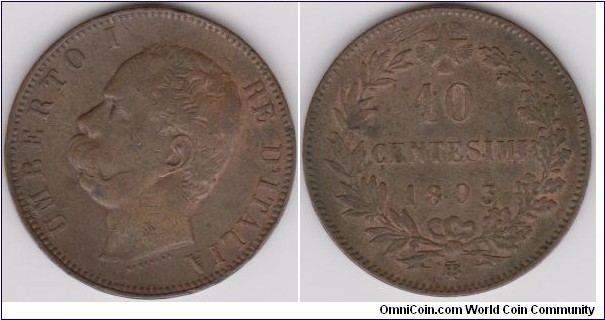 Italy B1 1893 10 Centesimi