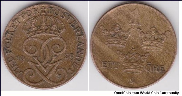 1939 Sweden 1 Öre 