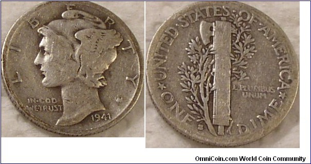 1941 S Mercury Dime Metal detector find