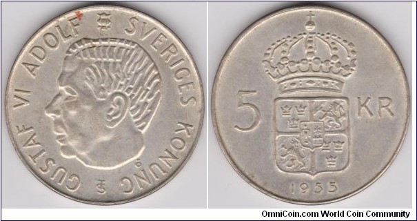 Sweden 1955 Gustaf VI Adolf 5 Krona