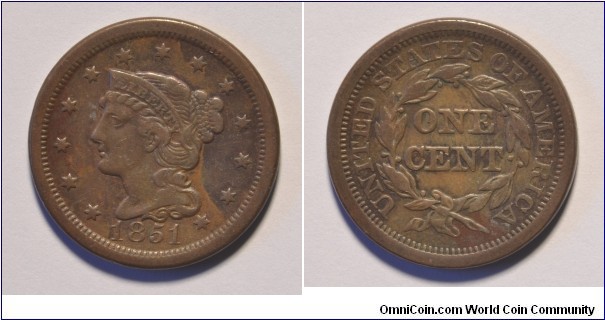 1851 Large Cent - un-attributed and un-graded.
