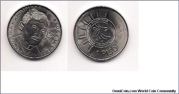 1 Peso, Commemorative, 150 years of Rizal's Birth