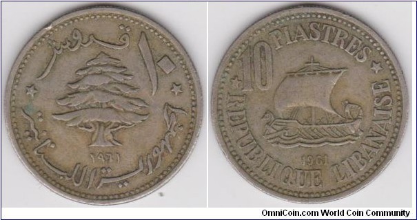 1961 Lebanon 10 Piastres