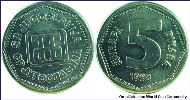 Yugoslavia5Dinara-km156-1993