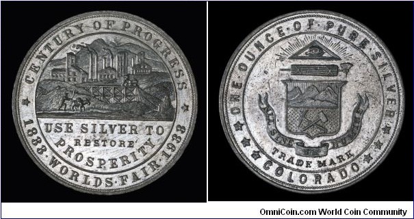 Colorado Silver promotion medal, 1933 Chicago World's Fair