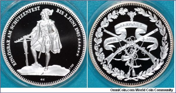 1985 Swiss 50 Francs Bern Altdorf Shooting Thaler. Silver/Proof 37MM./25 gm.
