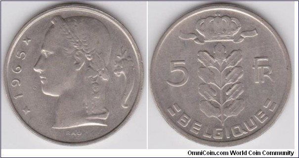 1965 Belgium 5 Franc