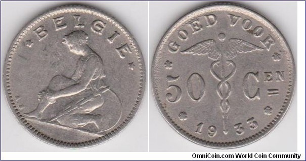 1933 Belgium 50 Centimes