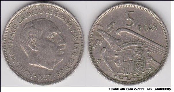 1957 Spain Franco 5 Peseta