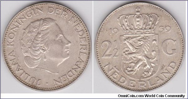 Nederland 1959 Silver coin 2.5 Gulden