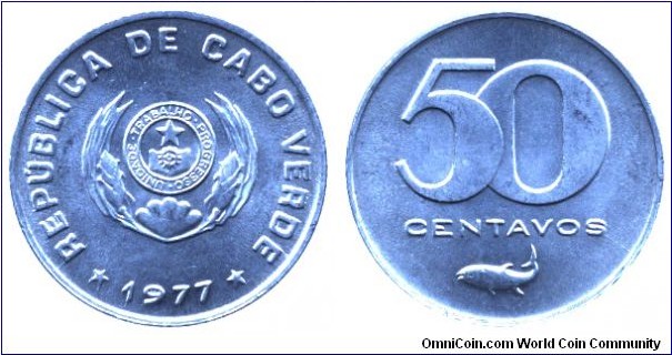 Cape Verde, 50 centavos, 1977, Al, 24.5mm, 2.1g.