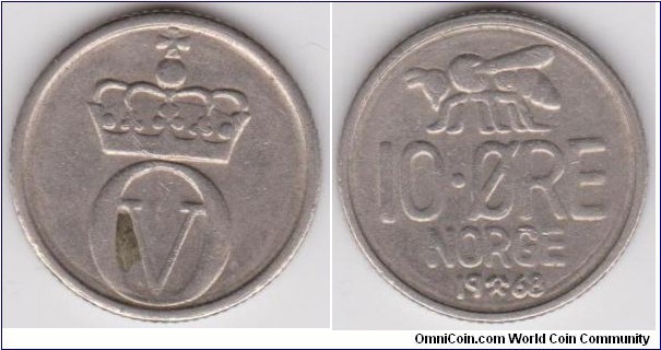 1968 Norway 10 Öre 