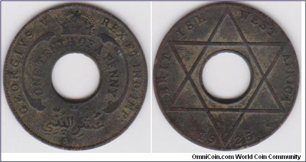 1925 British West Africa One Tenth of a Penny