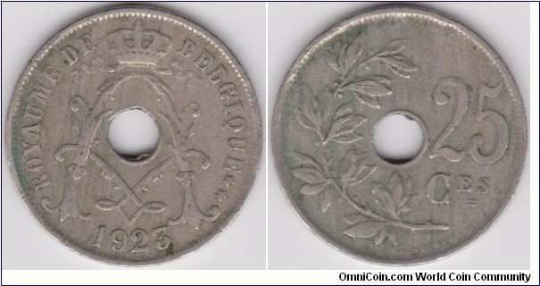 1923 Belgium 25 Centimes