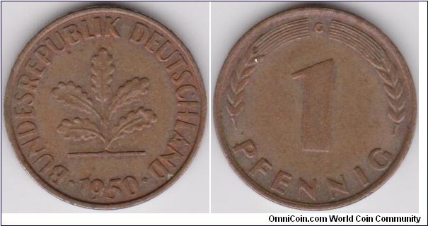 1950 Germany 1 Phennig