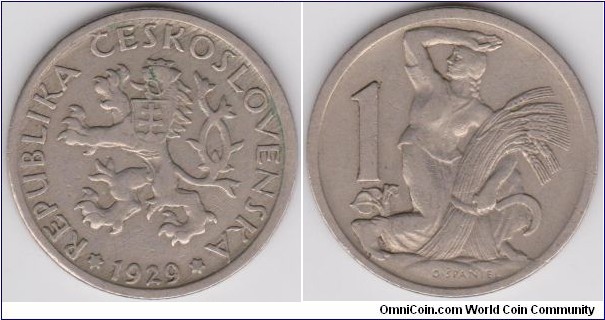 1929 Czechoslovakia 1 Koruna