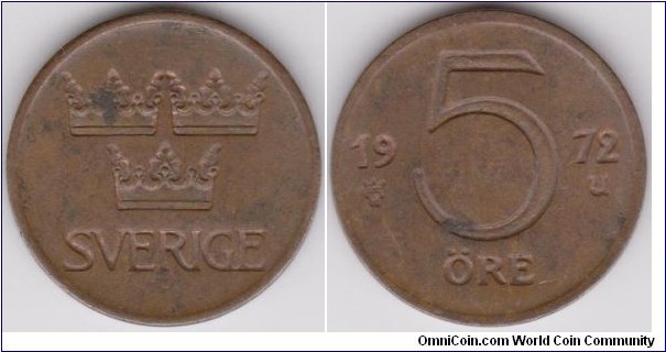 1972 Sweden 5 Öre 