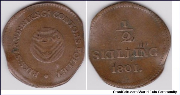 1801 Sweden Half Skilling 