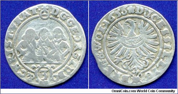 3 kreuzer.
Schlesien-Legnitz-Breig.
Georg, Ludwig & Christian (1636-1663).


Ag.