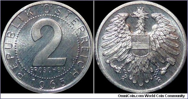 Austria 2 Groschen 1965 Proof