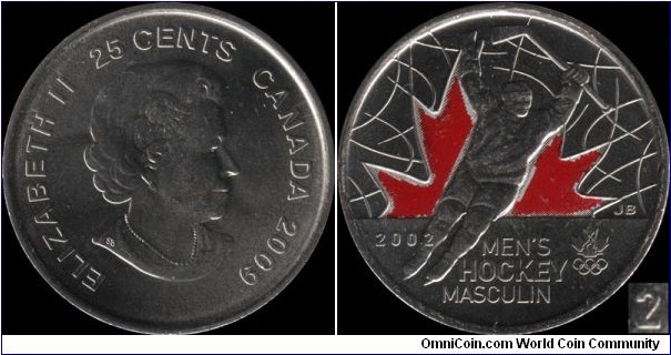 Canada 25 Cents 2009 Men's Hockey - Regular 2 Variety Scarce: only 200,000 minted