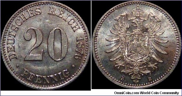 German Empire 20 Pfennig 1876-B