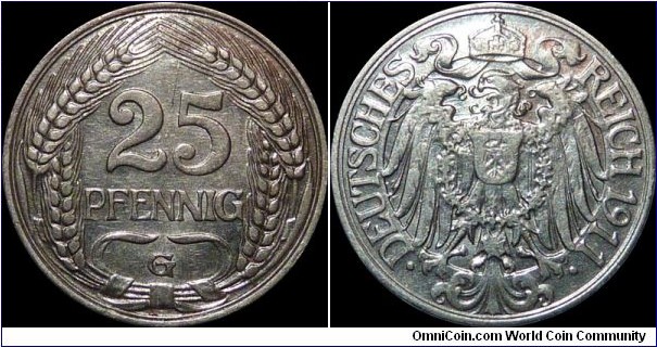 German Empire 25 Pfennig 1911-G
