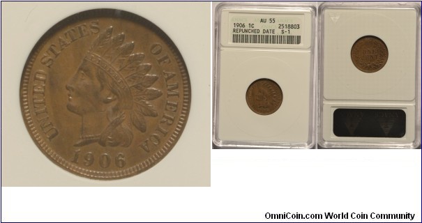 Indian Head Cent with RPD S-1 AU55 certified by ANACs