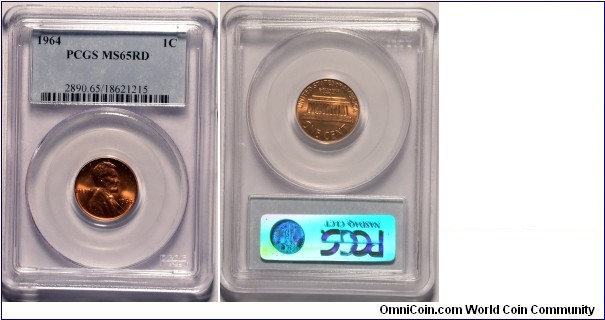 Lincoln Cent MS65RD certified by PCGS
