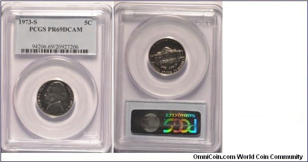 1973S Jefferson Nickel PR69DCAM certified by PCGS