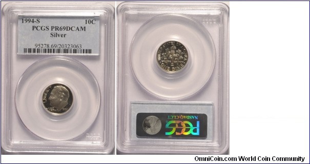 1994S Silver Roosevelt Dime PR69DCAM certified by PCGS