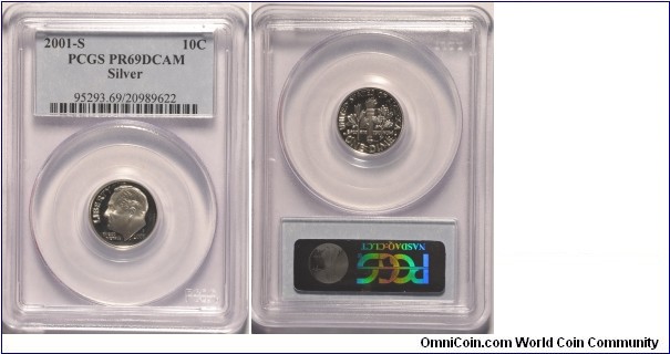 2001S Silver Roosevelt Dime PR69DCAM certified by PCGS