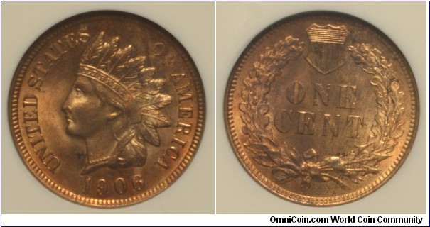 1906 Indian Head Cent MS64RB certified by ANACS