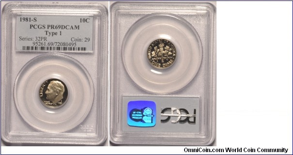 Roosevelt Dime 1981 Type 1 PR69DCAM certified by PCGS