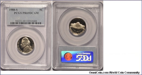 1988S Jefferson Nickel PR69DCAM certified by PCGS