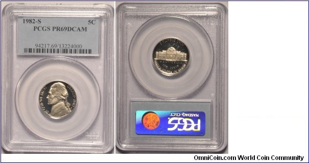 1982S Jefferson Nickel PR69DCAM certified by PCGS