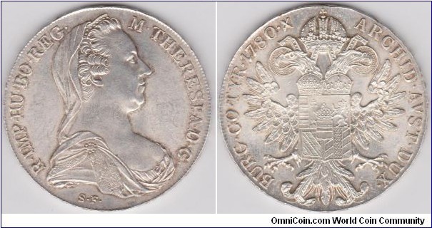 Maria Theresa Thaler 1780 S.F Restrike, unknown mintage date