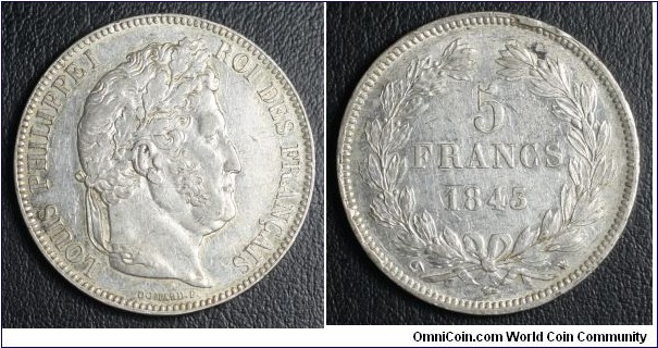 5 Francs Obverse: Louis Philippe I Reverse: Simple 5 Francs Mintage: 7,846,000 Silver .900