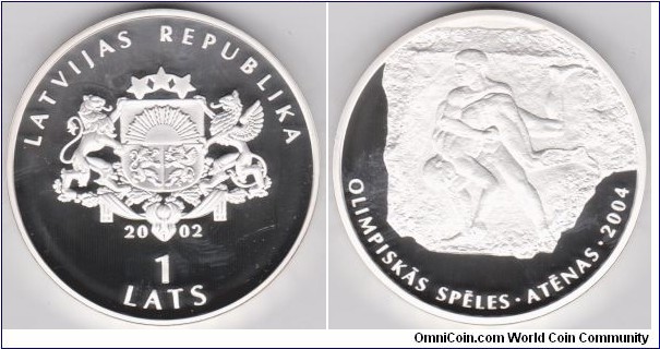 1 Lats Silver Proof 2004 juegos olimpicos 