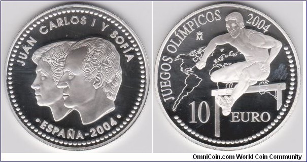 10 Euro Spain Juan Carlos I Y Sofia Silver Proof, 2004 JUEGOS OLÍMPICOS