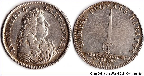 silver jeton struck for the `ordinaire des guerres' during the reign of Louis XIV