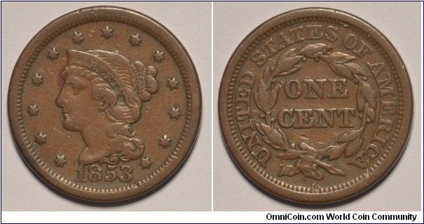 1853 N9 Large Cent F20/15 attributed by Grellman