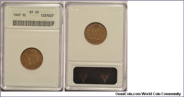 Indian Head Cent EF45 ANACS