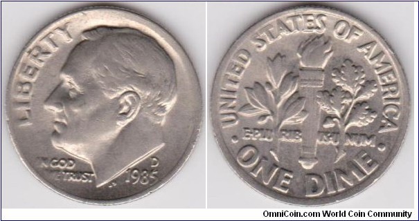 1985-D Roosevelt Dime