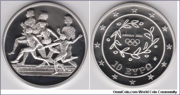 10 euros Silver Proof, Athens 2004 Olympic Games Relay Races,Diameter:40 mm, Weight:34 gr,Silver .925 (sterling)
