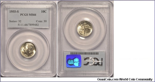 1955S Roosevelt Dime MS66 - PCGS