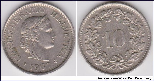 1967 Switzerland 10 Rappen