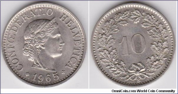 1965 Switzerland 10 Rappen 