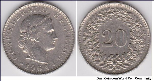 1964 Switzerland 20 Rappen